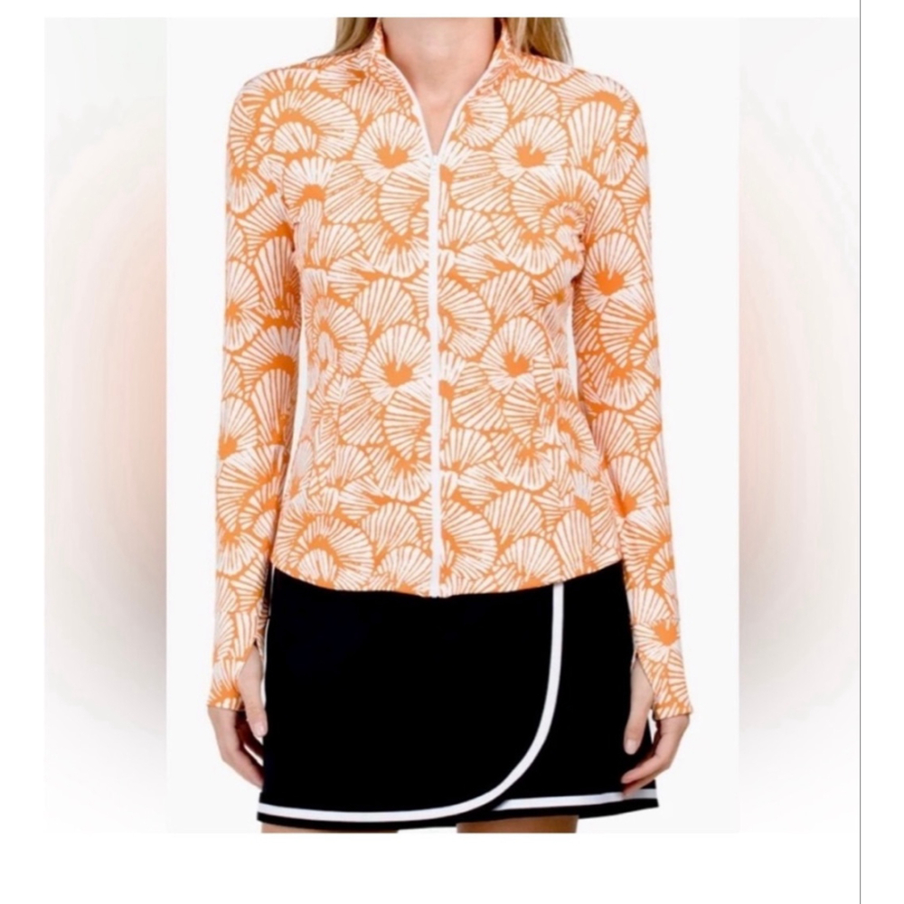 Women's Tommy Bahama Orange & White Floral Long Sleeve Full Zip Shell M